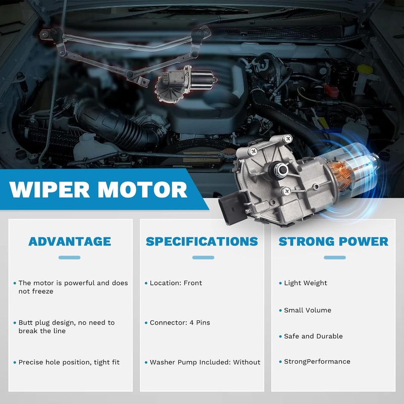 E-Vniko Windshield Wiper Motor Compatible with Chevrolet, GMC, Dodge, Chrysler, Buick, Pontiac Saturn,Traverse, Acadia, Journey, 200, Enclave, Avenger, Sebring Replace Front Wiper Motor 12335832 - Image 5